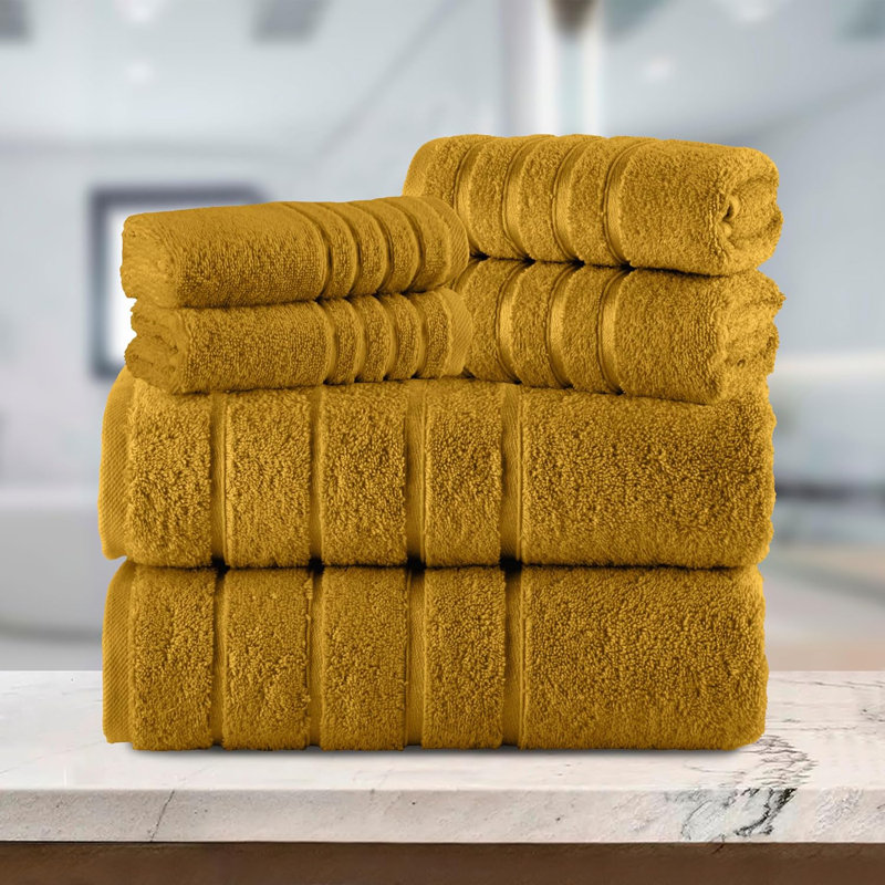 Elegant Comfort 4 Lines Viscose Stripe 6-Piece Premium Towel Set - 100% Turkish Cotton High Absorbent Luxury Bathroom Towels – Includes 2 Washcloths, 2 Hand Towels And 2 Bath Towels Set
