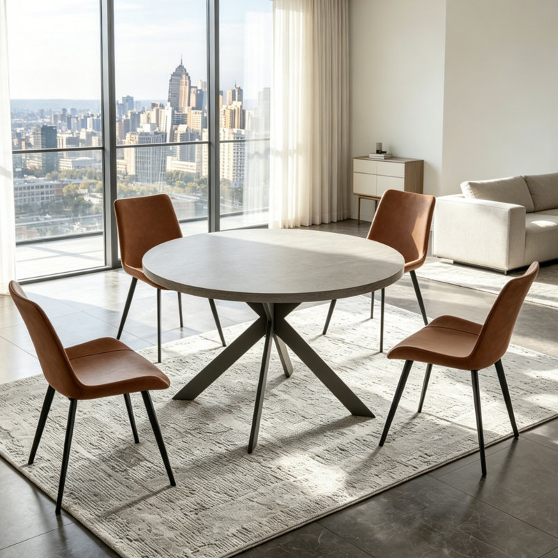 Round Dining Table Set, 5 Pieces: Table, 4 Chairs, Brown
