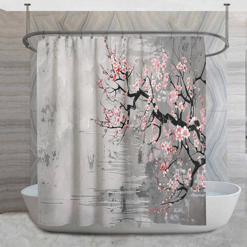 Rideau de douche Cherry Blossoms - Nature Decor Decor japonais, H 73 po x l 70 po