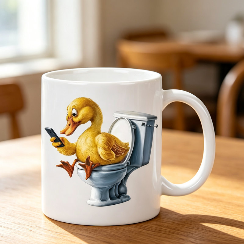 Funny Cartoon Duck 11oz Ceramic Coffee Mug - Reusable, Insulated Travel Cup, Hand-Wash Only.