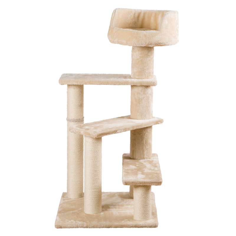 Beige Plush and Sisal 4-Level Cat Tree with Bed