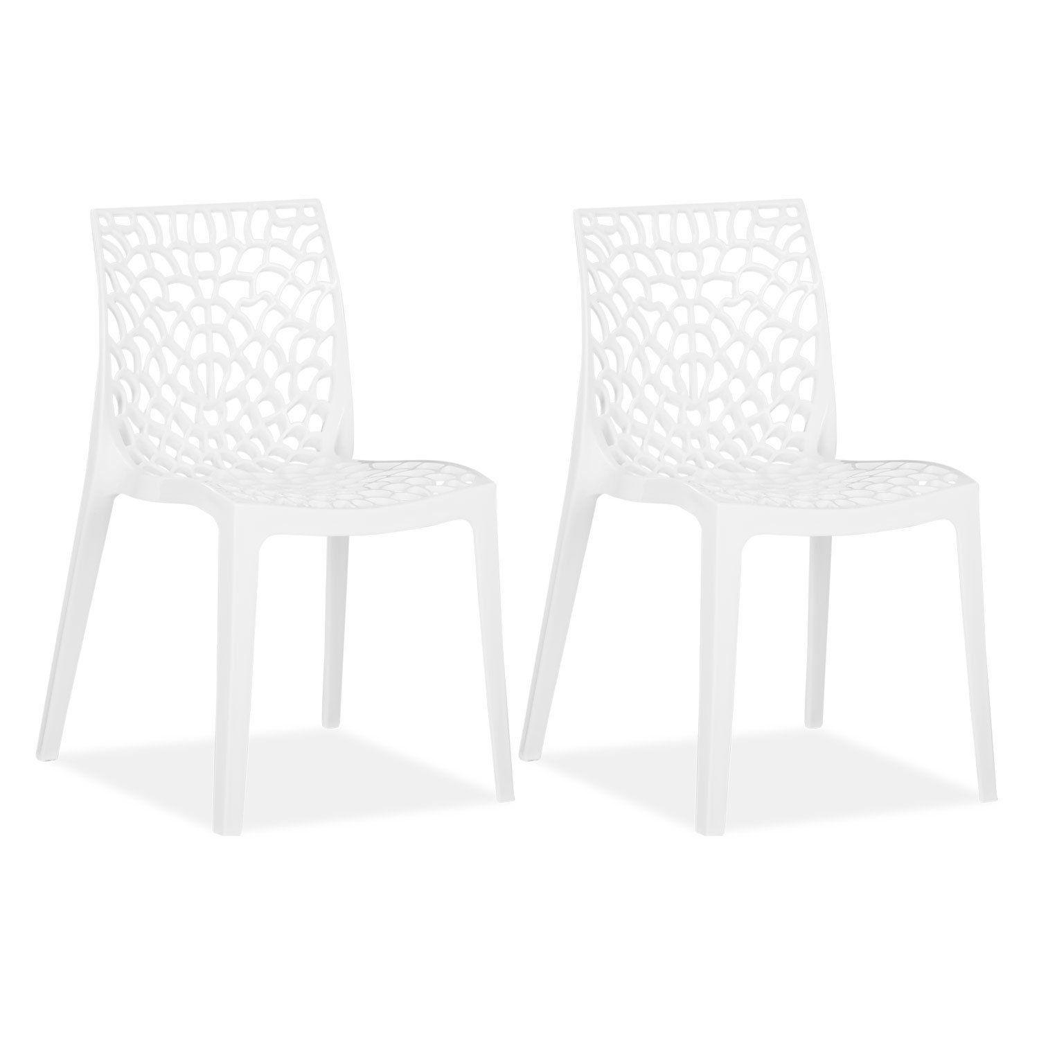 White plastic store stacking garden chairs