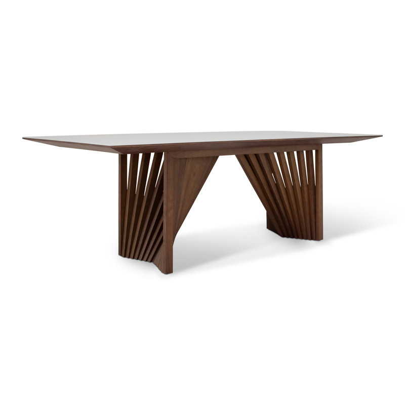Modern Brazilian Laguna Glass Top Dining Table, Off White Top/Nogal Base