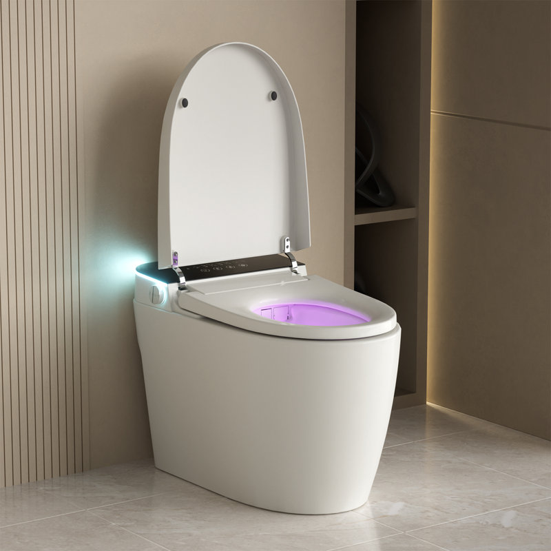 Modern One-Piece Elongated Smart Toilet with Integrated Bidet, Automatic Dual Flush, Multi-Level Heated Seat & Warm Air Dryer - Tankless Design