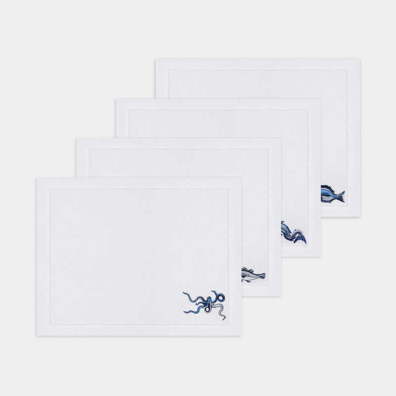 Marine Motif Embroidered Linen Placemats
