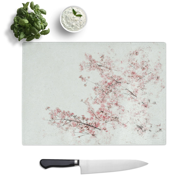 Tempered Glass Pink Cherry Tree Chopping Board, 28.5 cm x 39 cm
