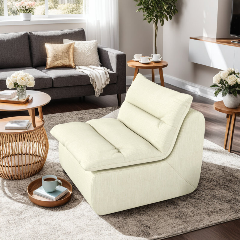 Méridienne ergonomique, canapé-sac d'appoint, canapé paresseux, rembourrage en mousse haute densité, Tissu beige