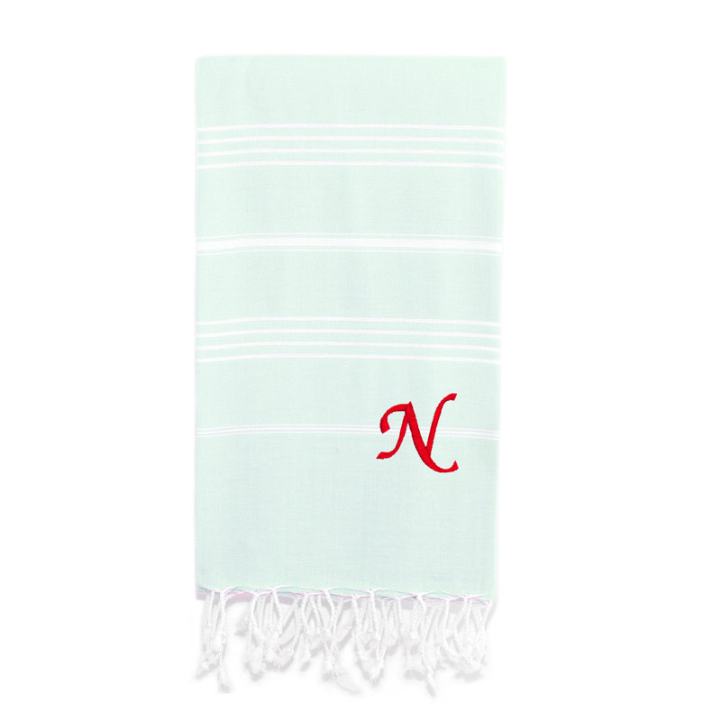 Serviette de plage 100% coton Pestemal Lucky, Vert clair / blanc, N