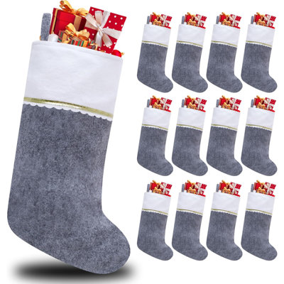 Paquet de 12 bas de Noël en feutre, bas de Noël de 19 pouces, manchette blanche avec garniture dorée pour les décorations de Noël