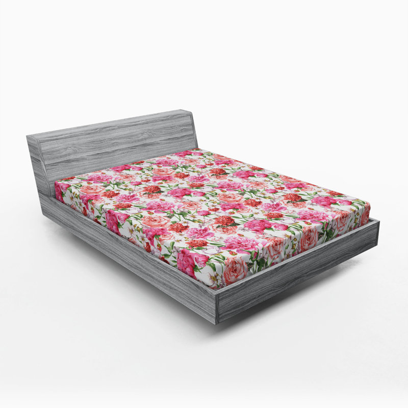 Microfiber Geometric Fitted Sheet, Queen Fitted Sheet, Pink/Green Floral 3