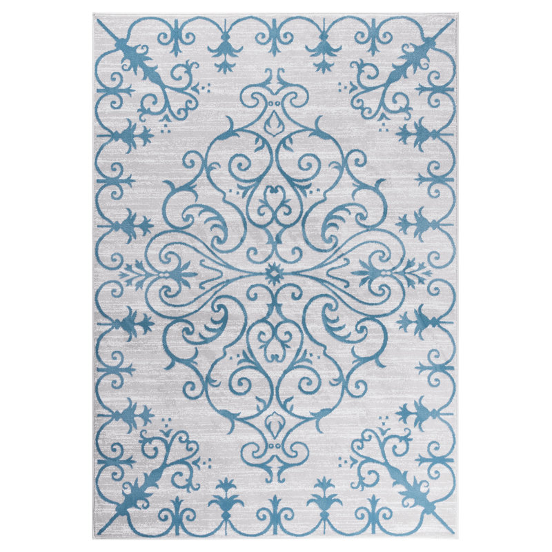 Tapis gris / bleu, Rectangle 5 pi 3 po x 7 pi 7 po