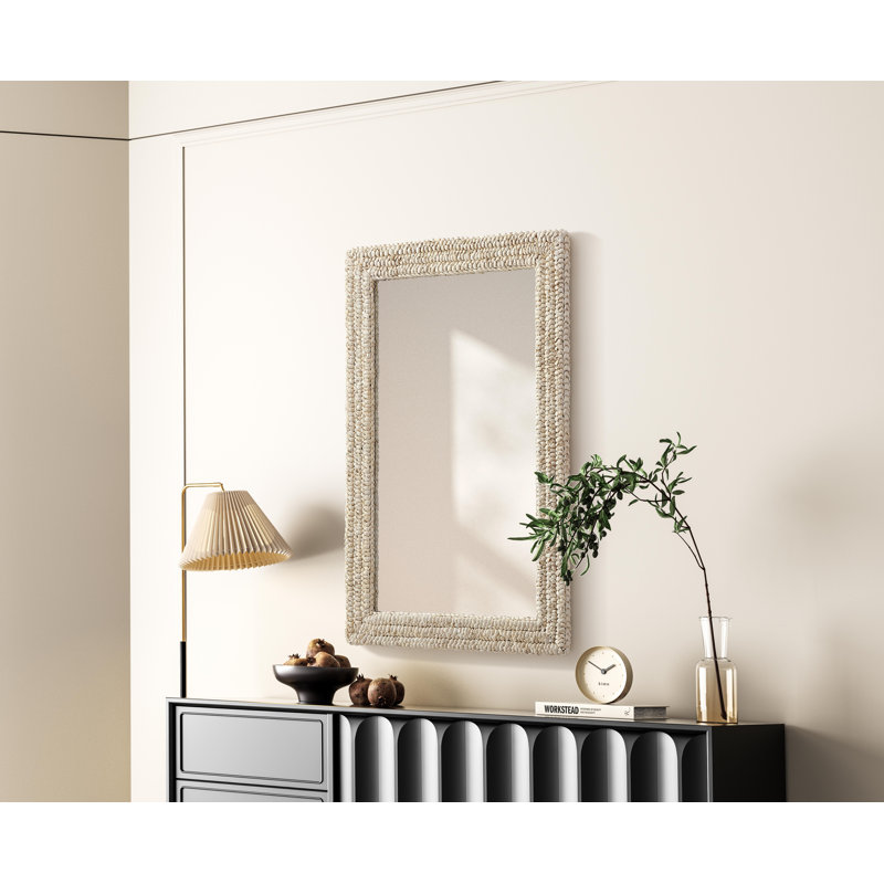 Rectangle Cornhusk Mirror in Linen White, 42" x 27"