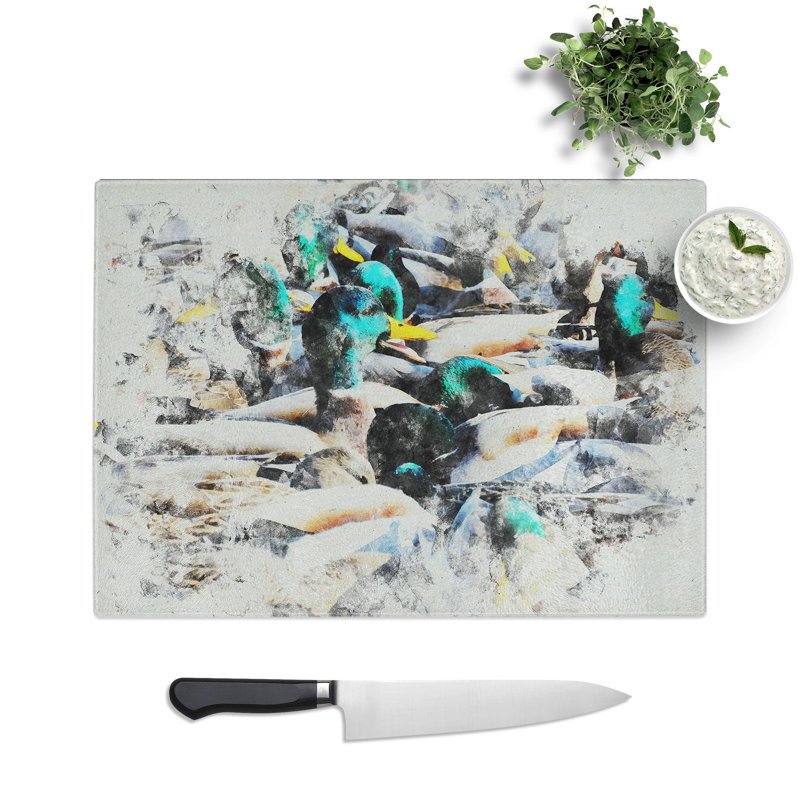 Mallard Ducks Watercolour Chopping Board, 28.5cm W x 39cm L