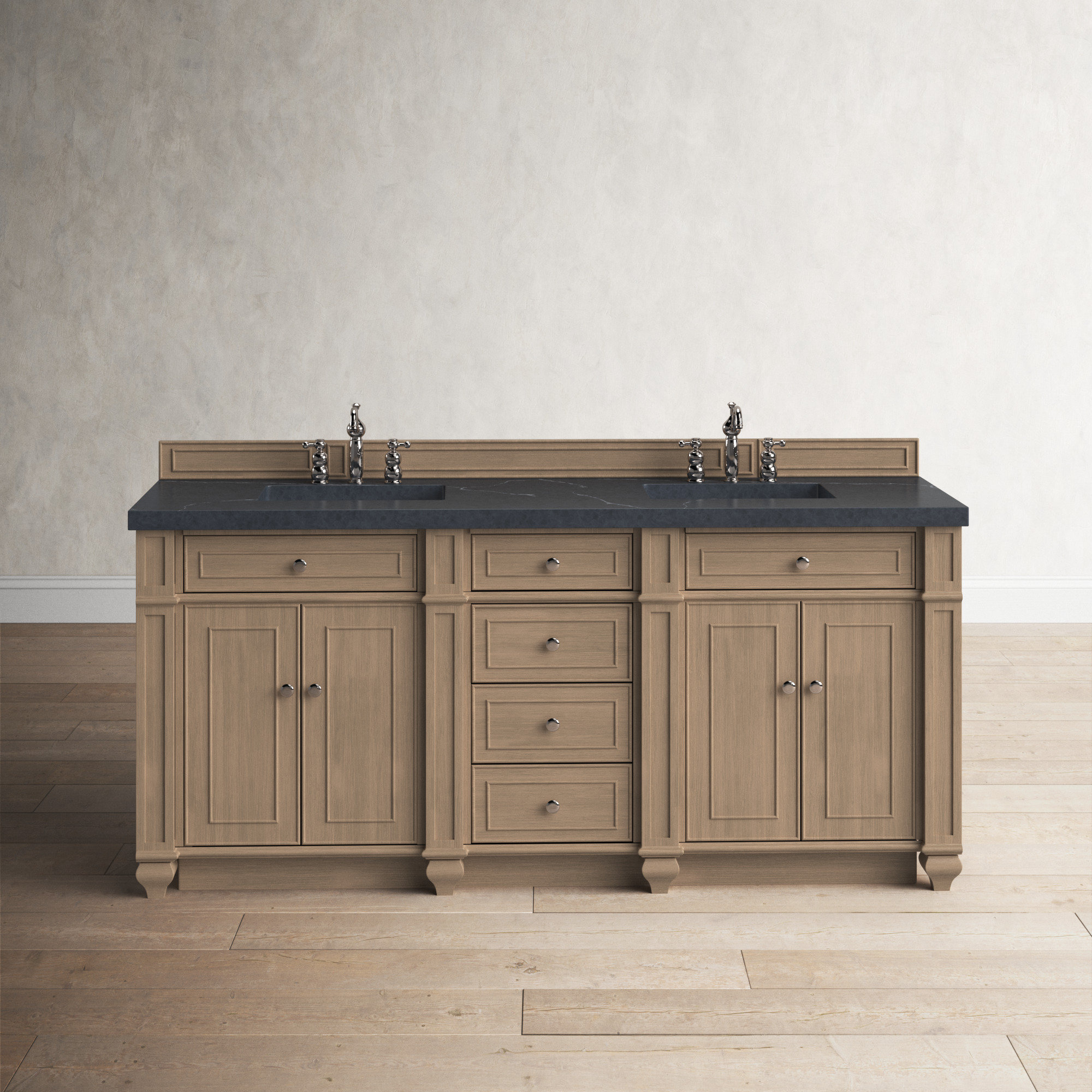Bristol 72'' W Double Vanity, Iconic Black, Whitewashed Walnut, 8" Widespread