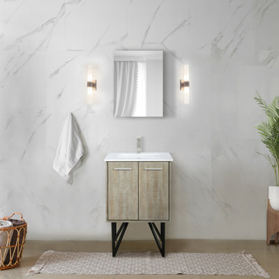 Meuble-lavabo rustique, marbre reconstitué, miroir de 45,7 cm (18 po) - Meuble-lavabo à fermeture amortie avec rangement, plateau en marbre et grand espace intérieur.
