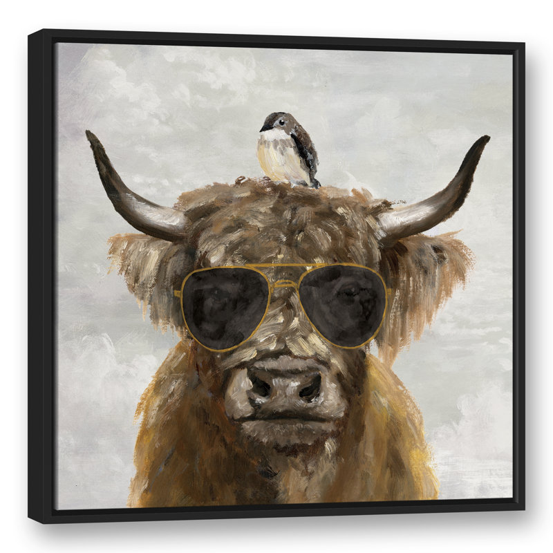 Cool Cool Highland Cow - peinture sur toile, Toile à cadre flottant noir, H 31,75 po x P 31,75 po x P 1,75 po