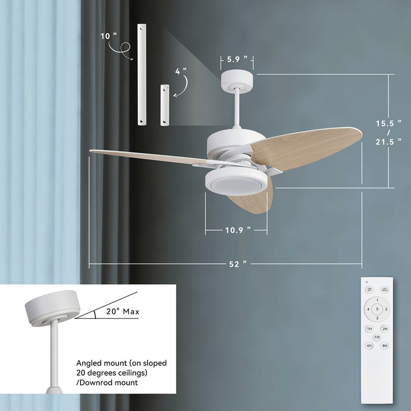 Light Pro 52 po Ventilateur de plafond intelligent à DEL avec télécommande