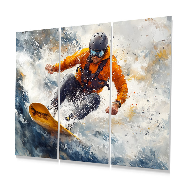 Wakeboard jaune Big Air accentué avec gris I - ensemble d'art mural sport d'hiver, Métal métal, H 40 po x l 60 po x P 1 po