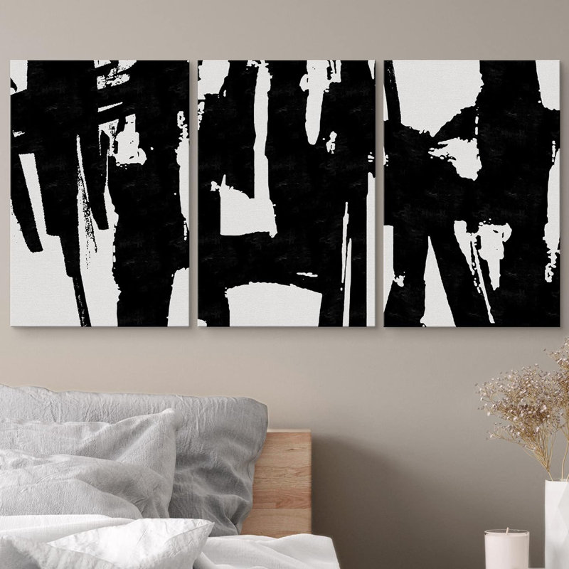 Reproduction de formes abstraites noires et blanches, formes abstraites, minimaliste, moderne, sur toile, 3 pièces