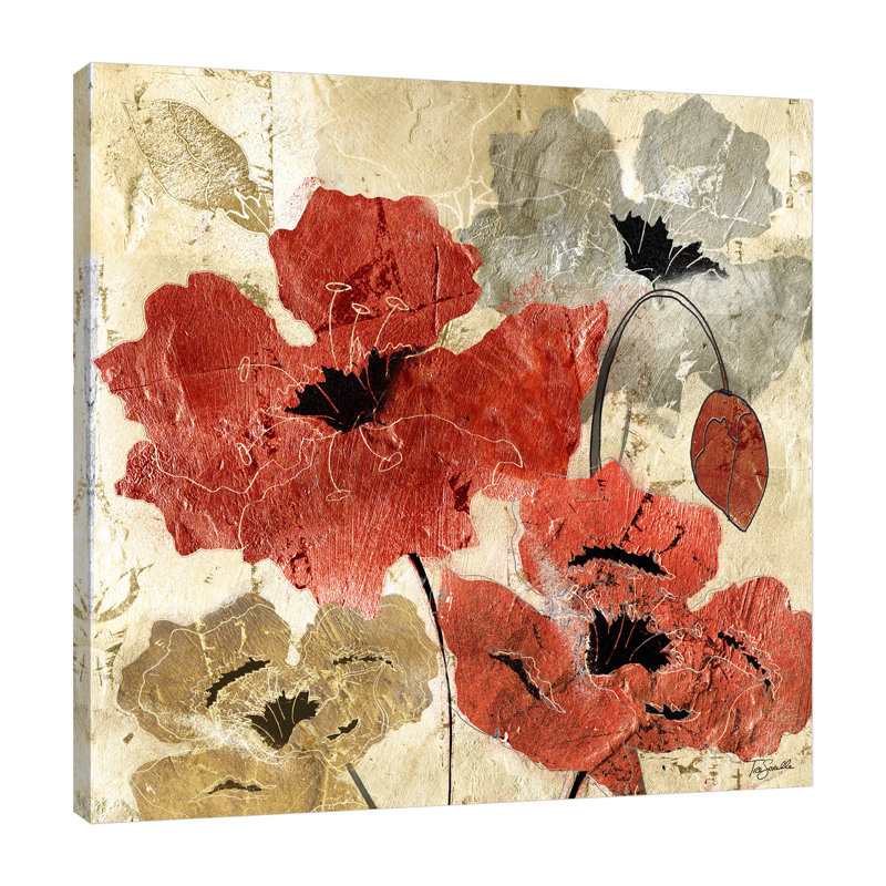 «Silver and Red Poppies II», reproduction sur toile tendue, H 24 po x l 24 po