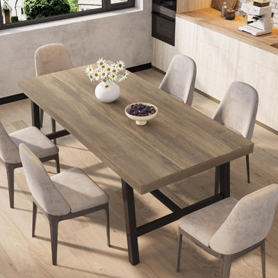Industrial Dining Table for 6-8 – 70.87'' Rectangular Sturdy Pear Wood Top – Sturdy Metal Frame – Modern Farmhouse Kitchen & Dining Room Furniture – E