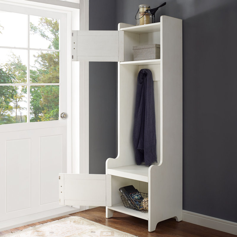 Jones Street Hall Tree 22.5'' Wide with Shoe Storage, Distressed White