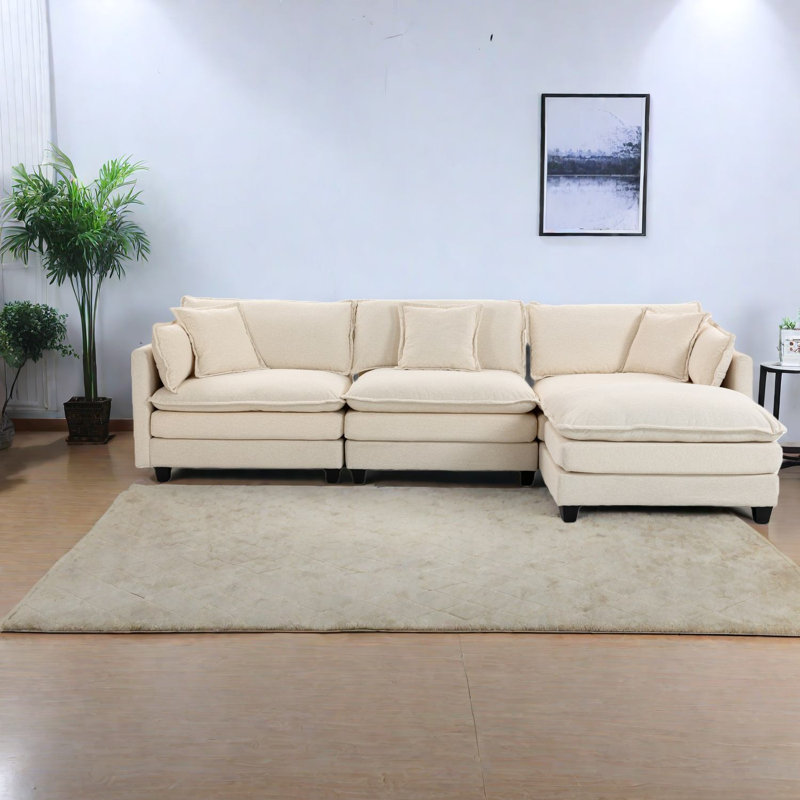 Spacious Modern Sofas, Chenille Upholstery With Ottoman For Home