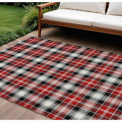 Tapis lavable à carreaux noirs, rouges et blancs de 2,44 m x 3,05 m (8 pi x 10 pi) pour l'intérieur et l'extérieur