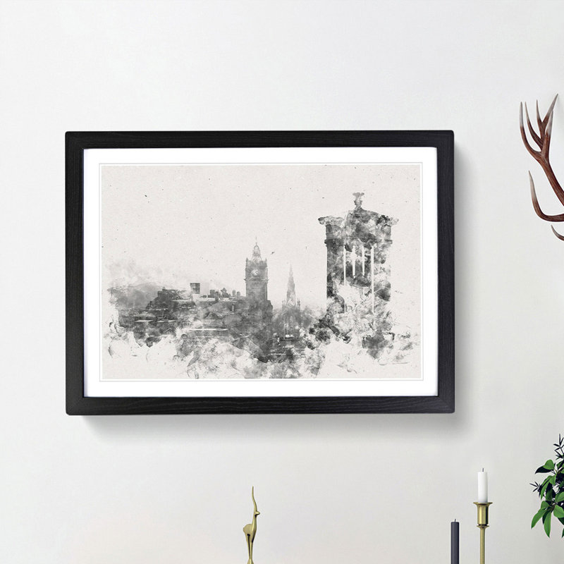 View of Edinburgh Skyline - Picture Frame Painting Print, Black Framed, 45cm H x 63cm W x 2cm D
