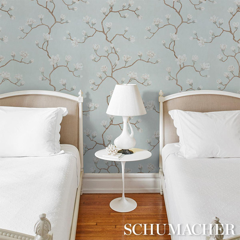 Magnolia Floral Non-Woven Wallpaper Roll, Dusty Sky