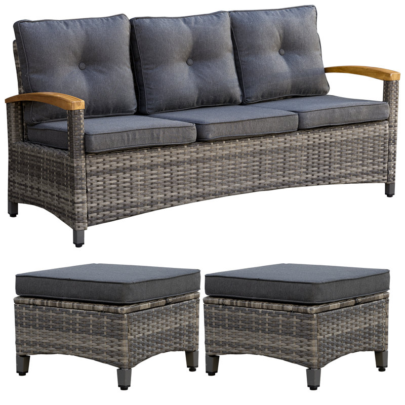 3-Person Sofa Seating Group with Ottomans