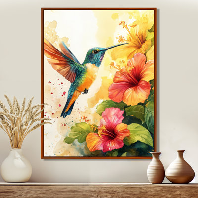 Hummingbird Wall Art, Hibiscus Canvas Decor, Dicleville