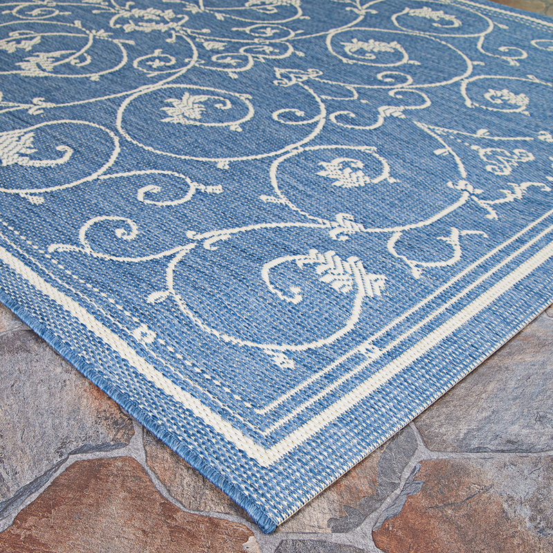 Fierce Portico Beige-Blue Indoor/Outdoor Area Rug, Rectangle 7'6" x 10'9"