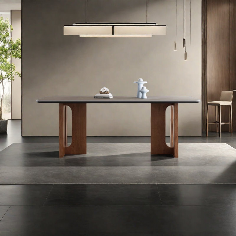 A granite dining table with ashwood legs, 29.5"H x 70.8"L x 35.4"W, Grey