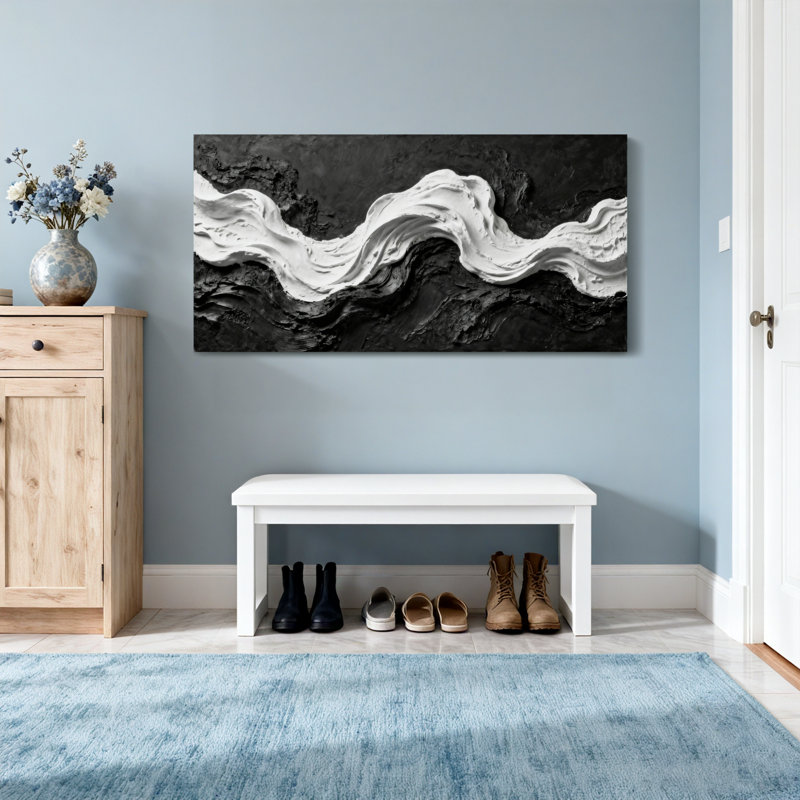 Art abstrait mode noir et blanc, H 16 po x l 32 po
