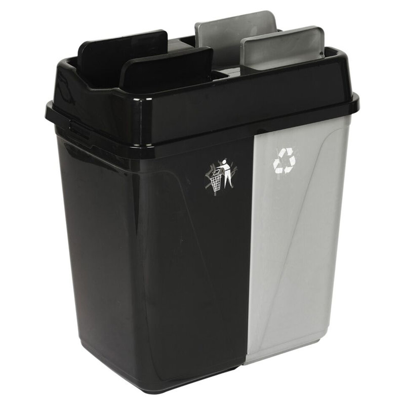 Plastic Kitchen Trash Can, Black/Grey, 60L