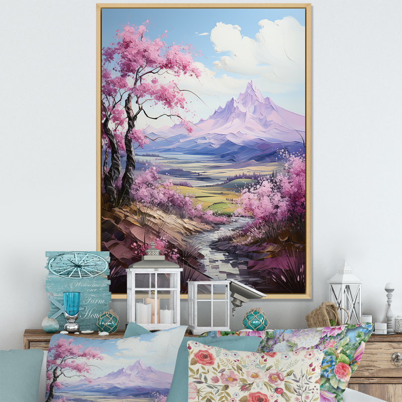Lilas mauves dans un charme de montagne sur toile, Cadre naturel flottant, H 44 po x l 34 po x P 1,5 po