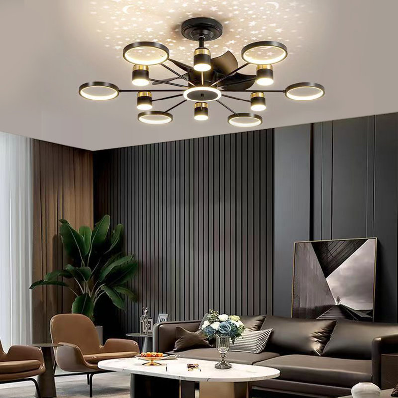 49.2" LED Dimmable Ceiling Fan with Light and Remote with Starry Sky, Black