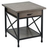 Table de bout en bois massif X Design gris fumée