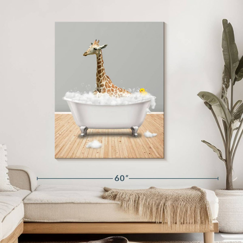 Impression sur toile, girafe et baignoire, H 45 po x l 36 po x P 1,25 po