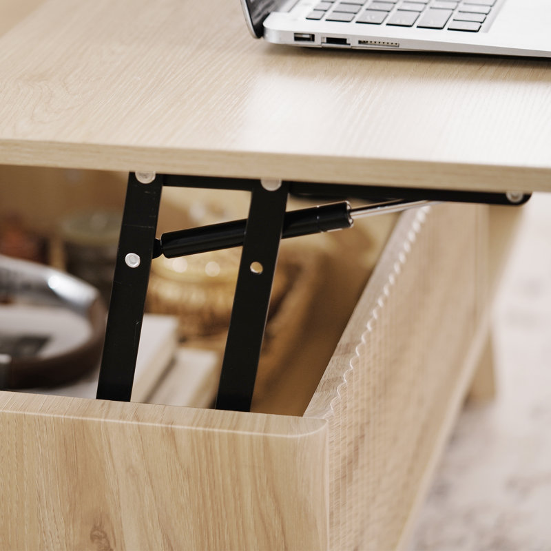 Ensemble de tables basses modernes à plateau relevable avec rangement, ensemble de table basse rectangulaire Mid-Century naturel et 2 tiroirs pour le salon