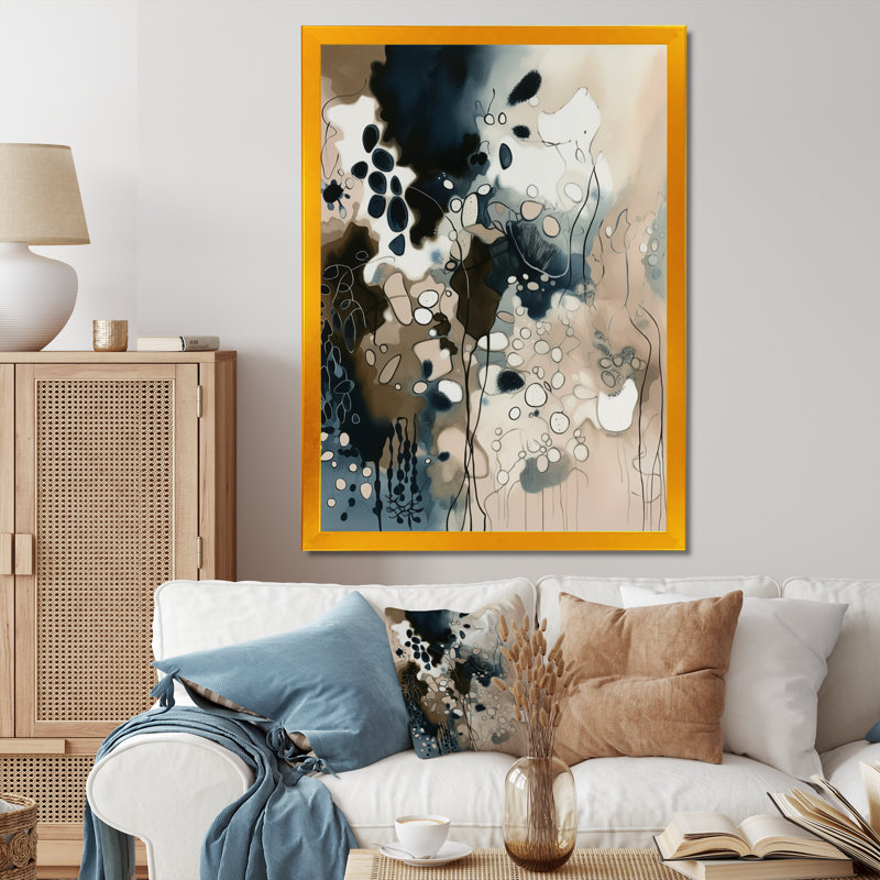 Blue Reflections I - Abstract Wall Art Living Room, H 20 po x l 12 po, Encadrement doré