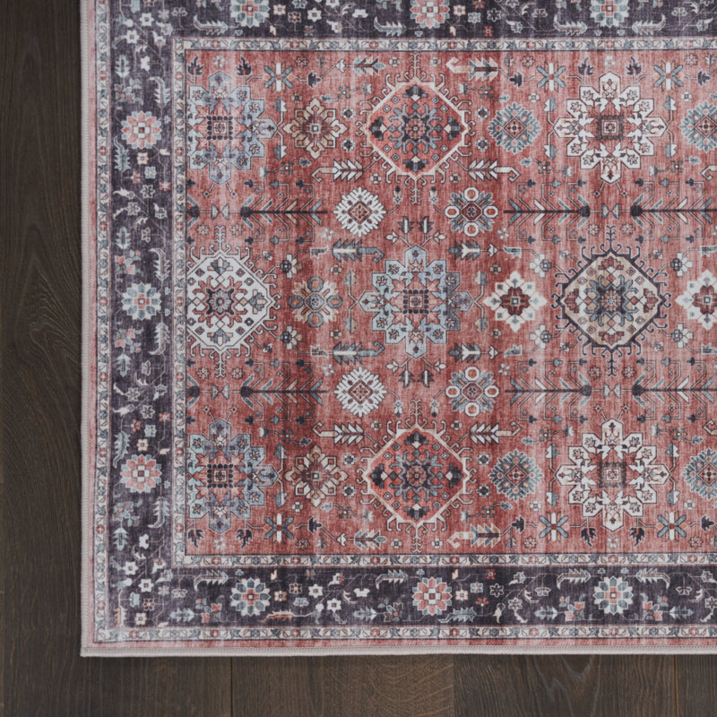 Tapis rouge / beige / bleu tissé à la machine Montrey, Tapis de couloir 1 pi 10 po x 5 pi