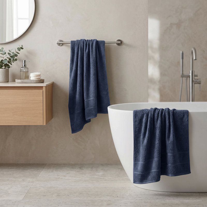 Serviette de bain 100% coton gaufré Hochman, Bleu denim