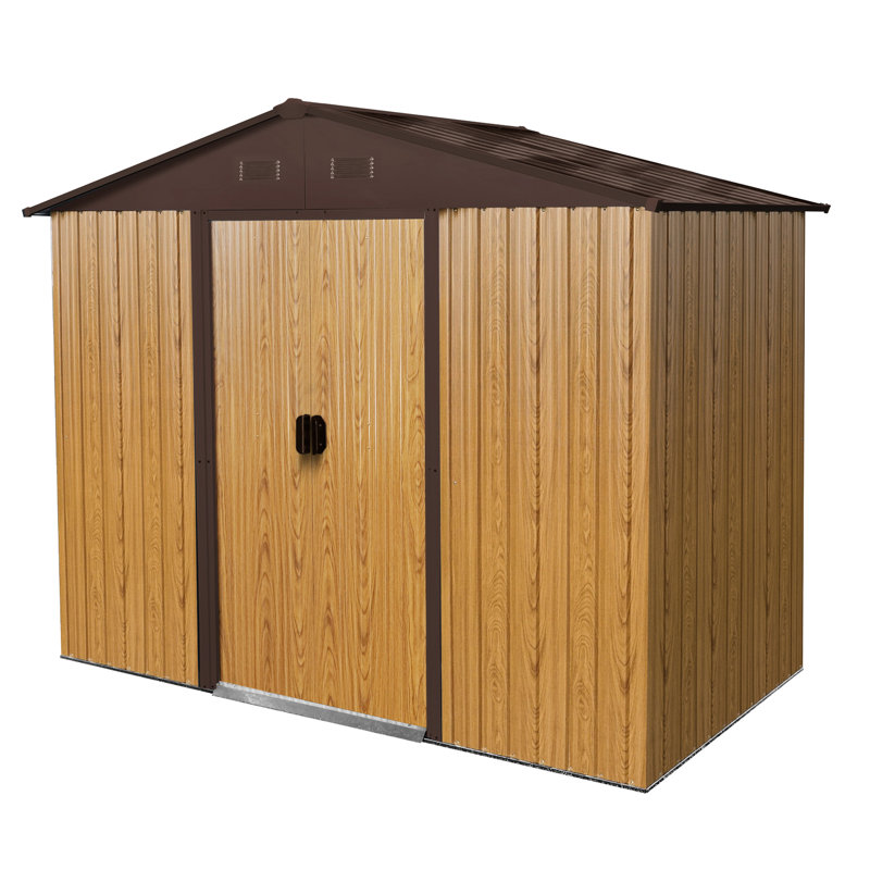 Long-Lasting 8Ft X 4Ft Metal Shed - Coffee For Outdoor Storage Purposes 8X4 Ft With Anchors Stability Patio, Coffee