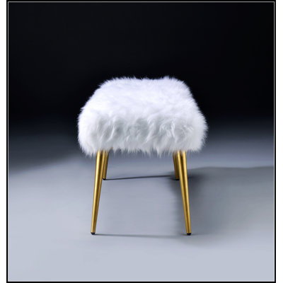 Bagley II White Faux Fur & Gold Finish Bench Simple design, comfortable and durable, multi-functional bench