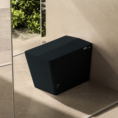 Black Square Smart Toilet With Built-In Tank, Auto Flush, Heated Seat, Remote Control, Led Display, Junction Luxury Remote, Display For Bath