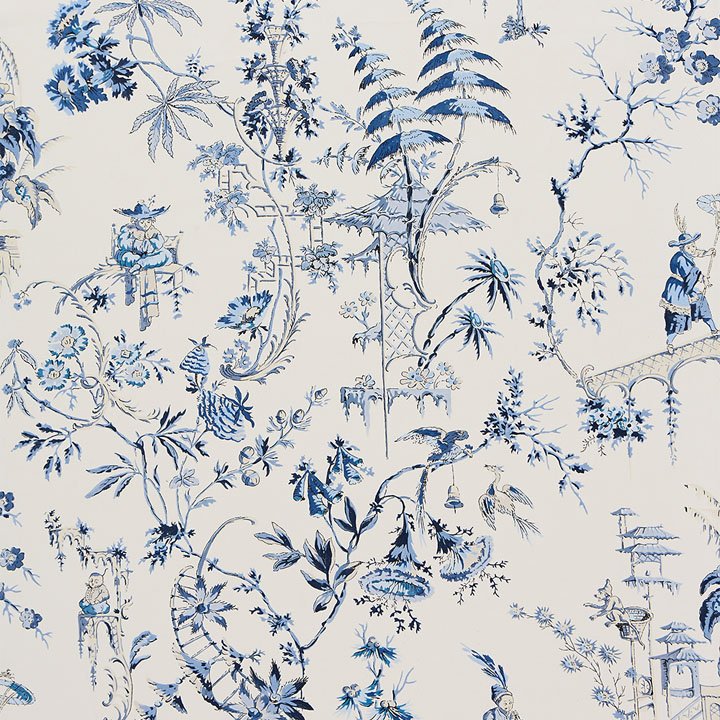 Tissu 100% coton Oriana Nanjing, Bleu porcelaine