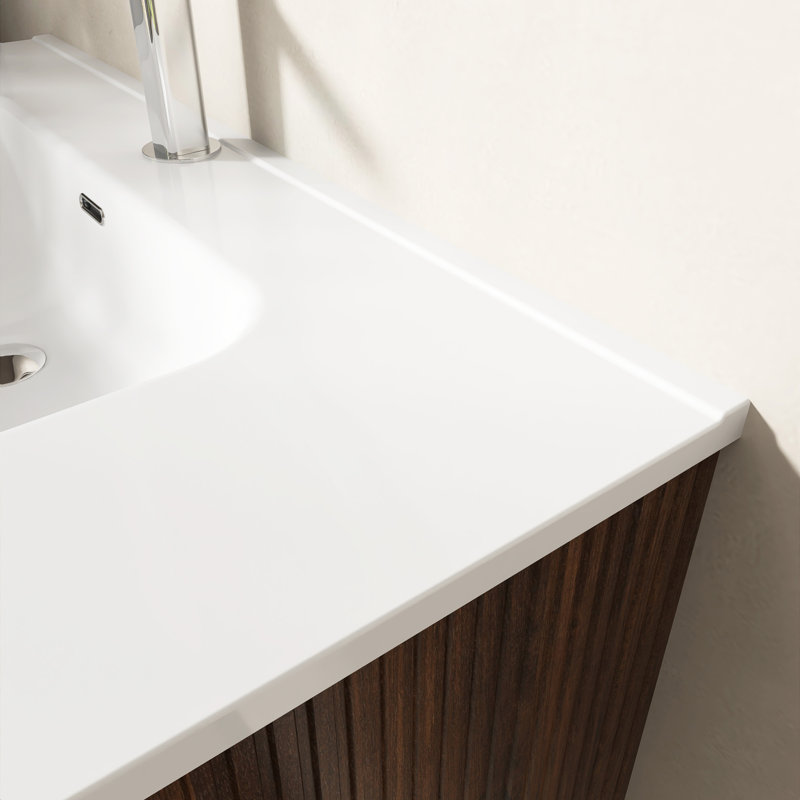 24" Wall Mounted Bathroom Vanity With Integrated Ceramic Basin, Dark Brown, 24"