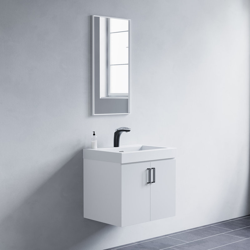 Akhilesh Metal Flat Wall Mirror, White, 31'' H x 16'' W